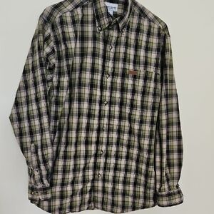Carhartt Men's Green Black Plaid Button Down Long Sleeve Shirt M